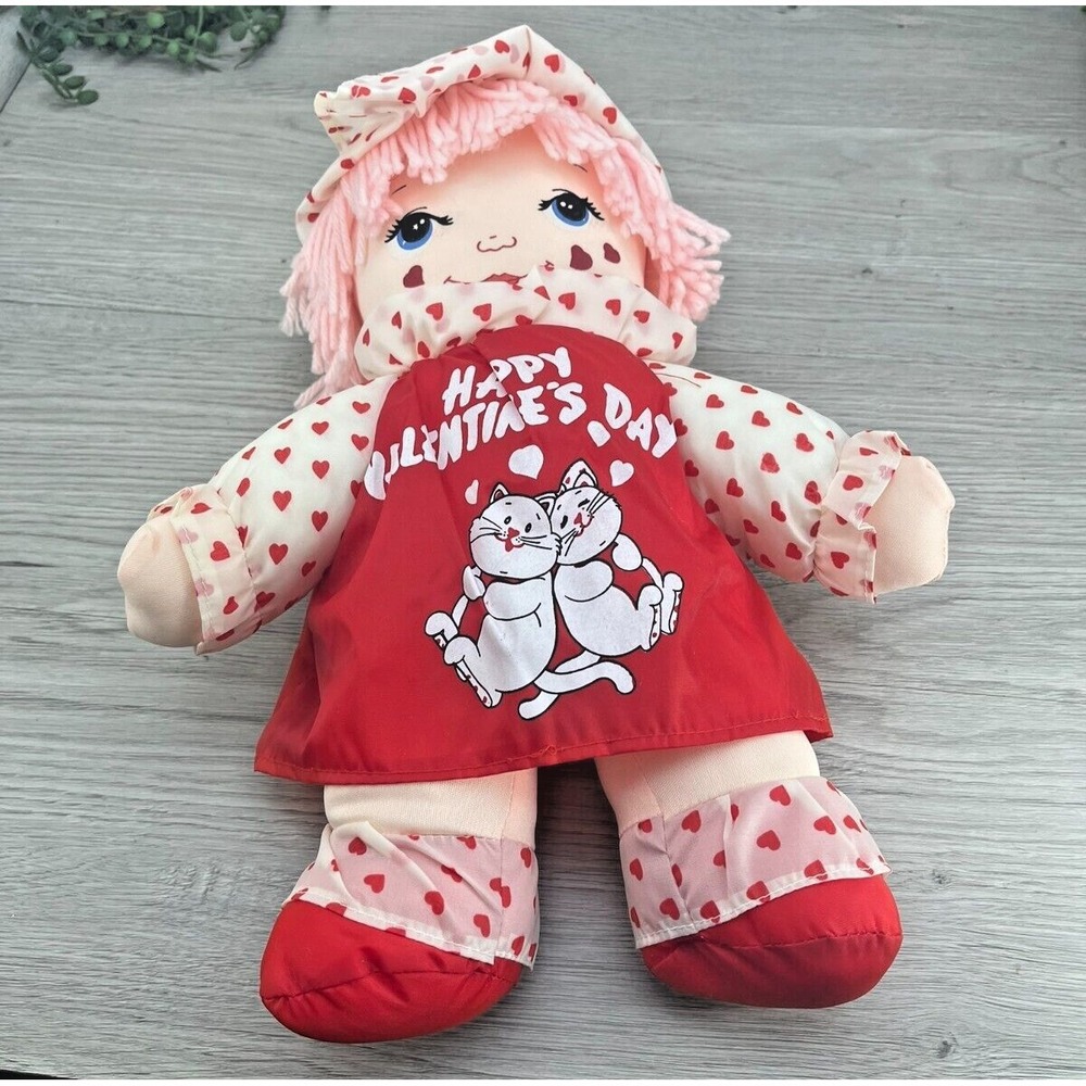 15" HAPPY VALENTINE'S DAY NYLON RED & WHITE DOLL STUFFED ANIMAL PLUSH TOY LOVEY